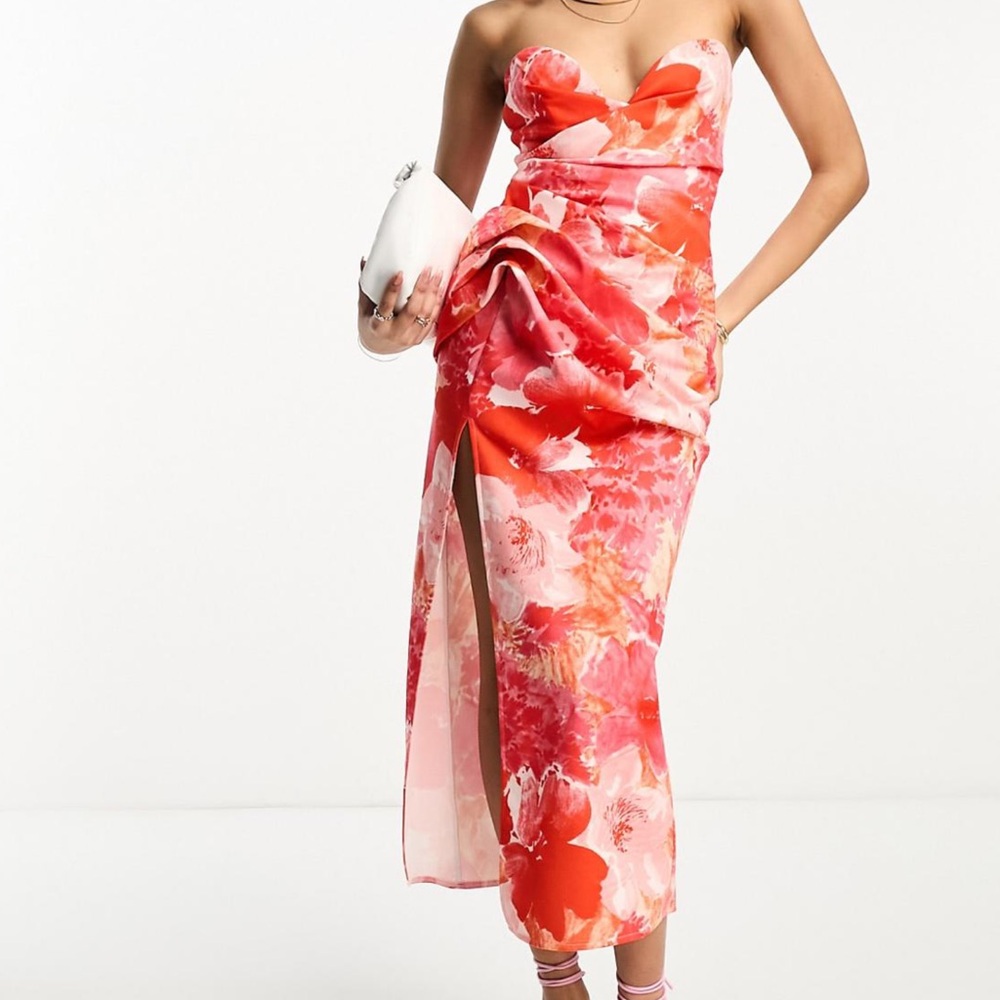 Strapless Pink Floral Dress